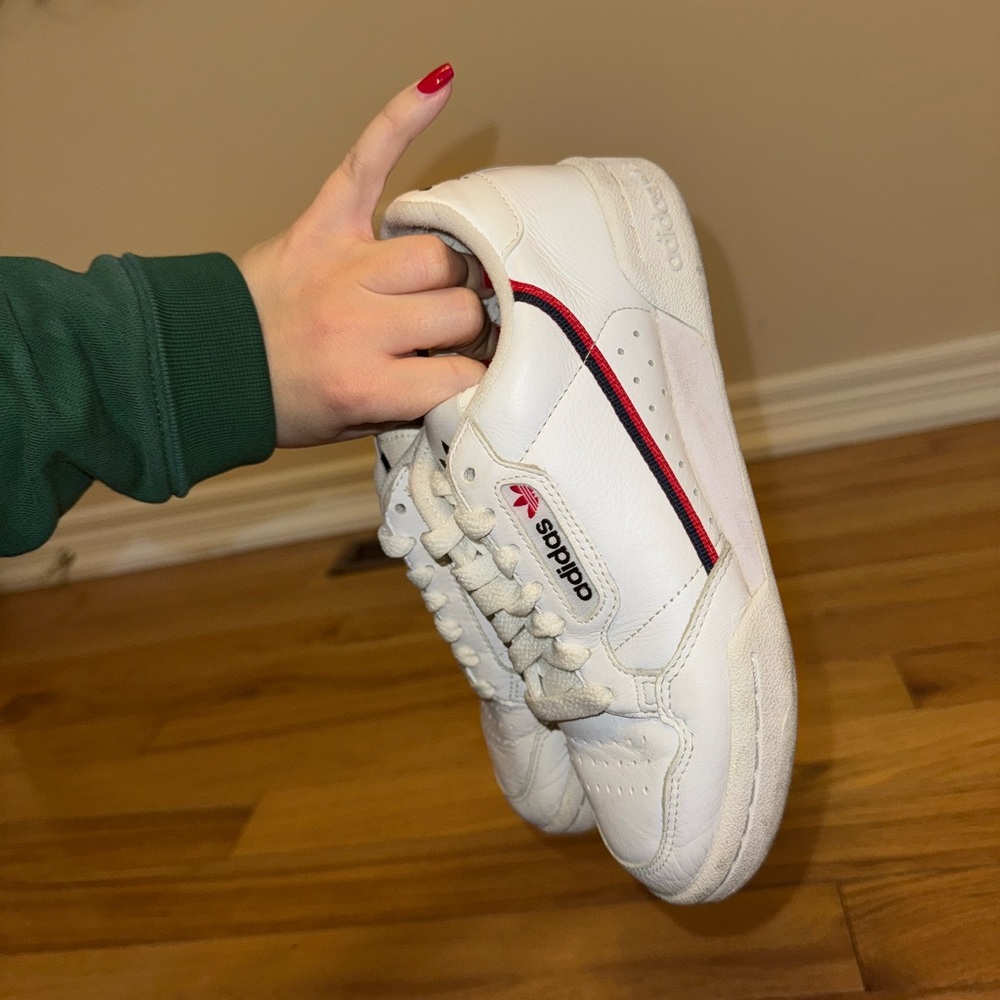Adidas White Sneakers with Red Accents